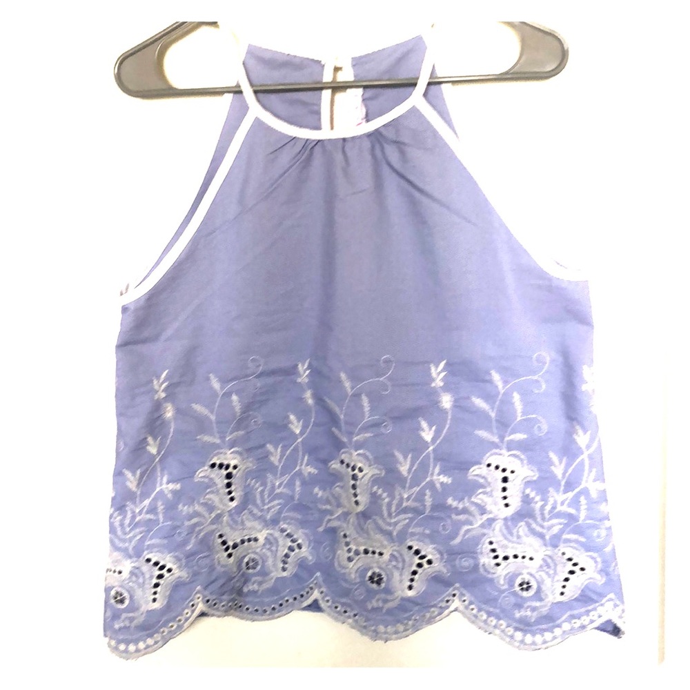 Round-Neck Embroidered Halter Top w/ Eyelet design